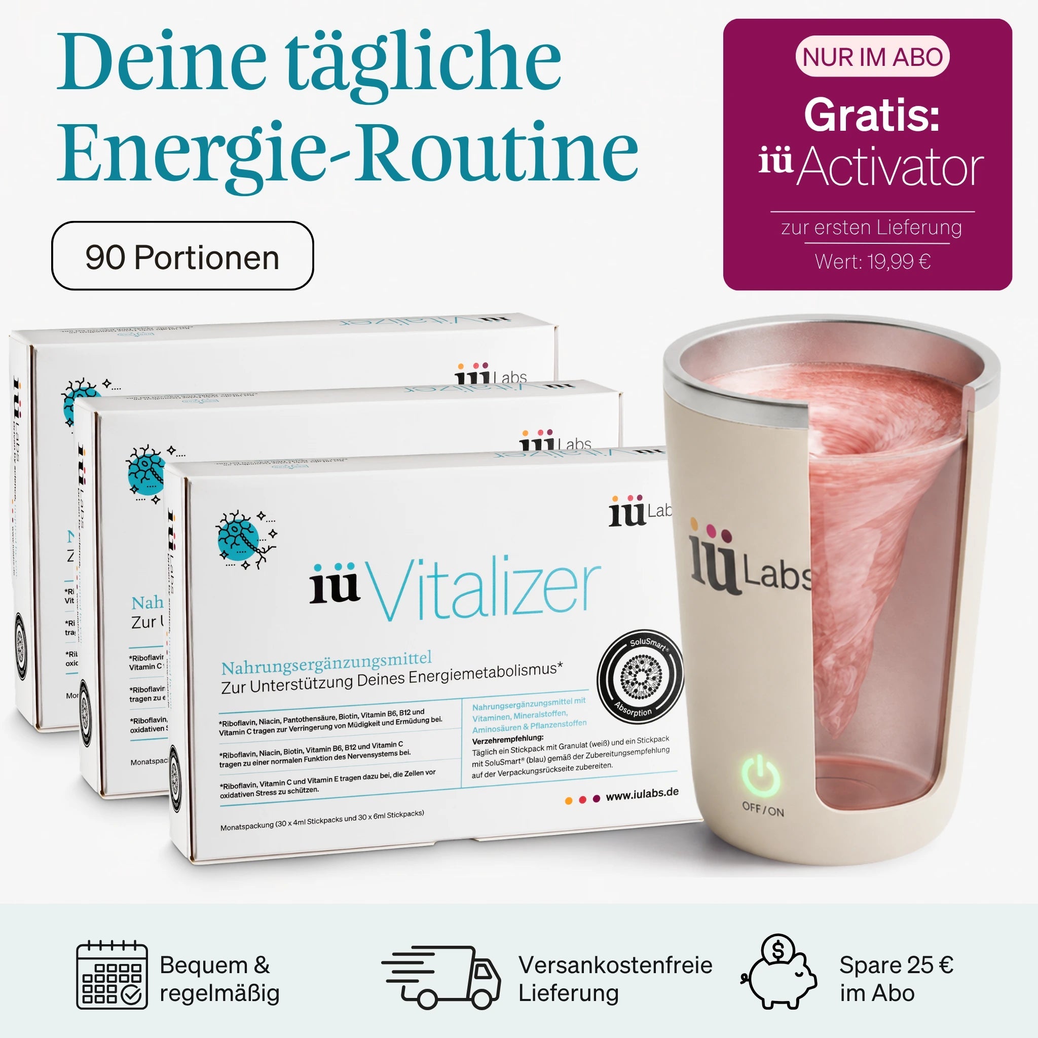 iüLabs Energie- & Fokus-Supplement 3-Monatsabo (90 Tageseinheiten) - 197,97 € iüVitalizer – Energie, Fokus & mentale Leistungsfähigkeit